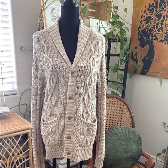 J.Crew Men’s Beige Fisherman Cable Knit Button Up Cardigan Sweater - Picture 1 of 4